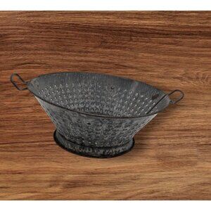 vintage Gray Graniteware Footed Colander Strainer Handles Enamelware 10 w x 4.5H